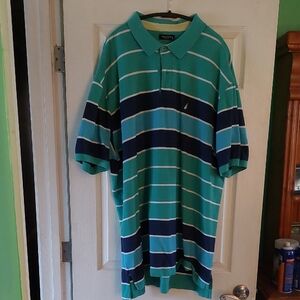 Nautica Men's Polo with Teal and Navy Stripes
